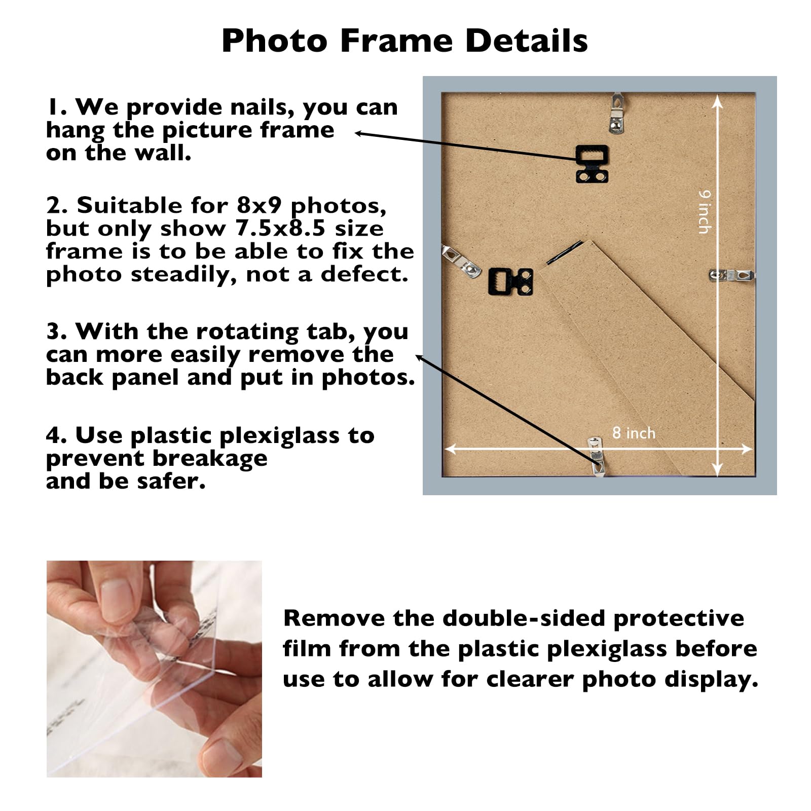 8x9 Picture Frame Rustic Brown for Wall Hanging or Tabletop, Wall Mounting Horizontally or Vertically, 8 x 9 Wall Gallery Poster